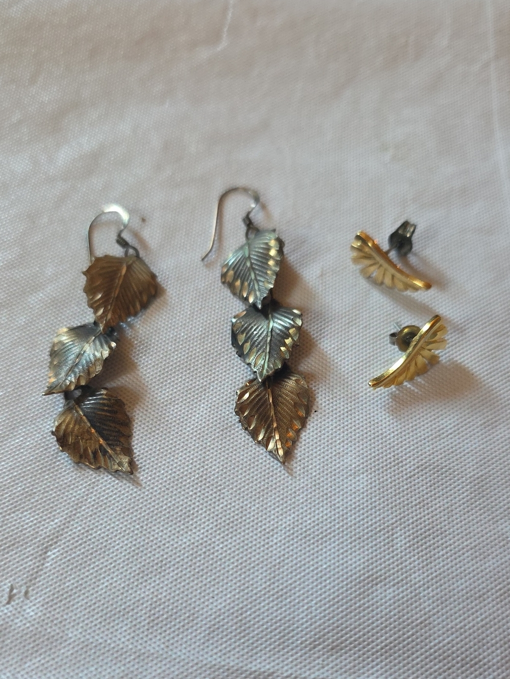 VTG Metallic Two-Tone Leaf‎ Drop Earrings and Gold Tone Leaf Stud Earrings
